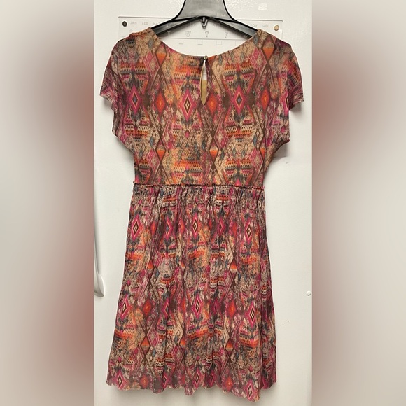 Aztec-Print Pink & Brown Casual Women's Dress - Picture 2 of 4